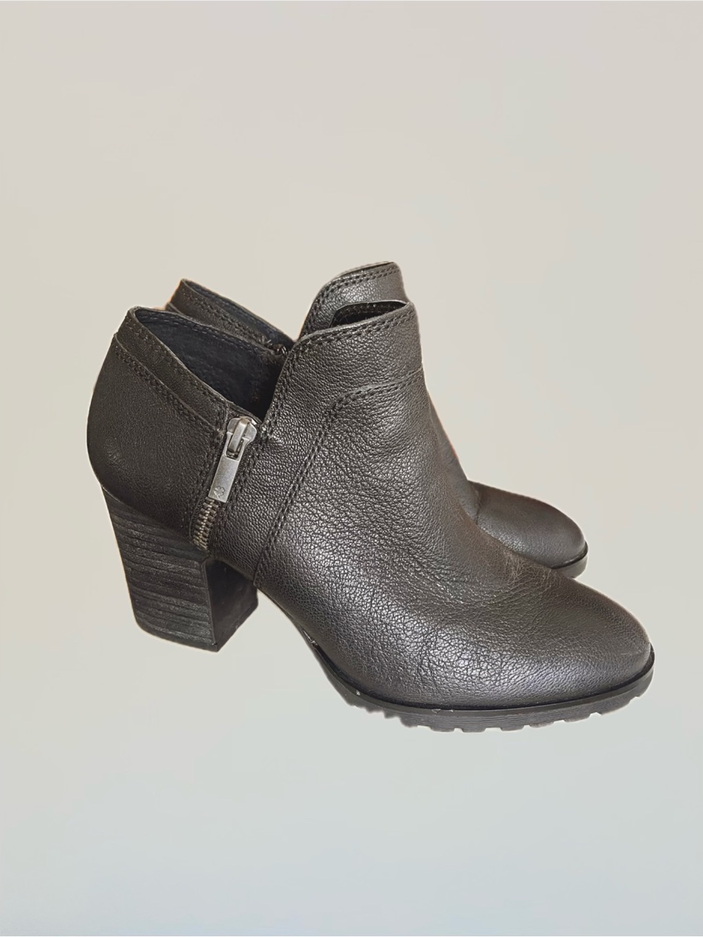 Lucky Brand Black Leather Block Heel Ankle Booties with Side Zip W Sz 9M/40